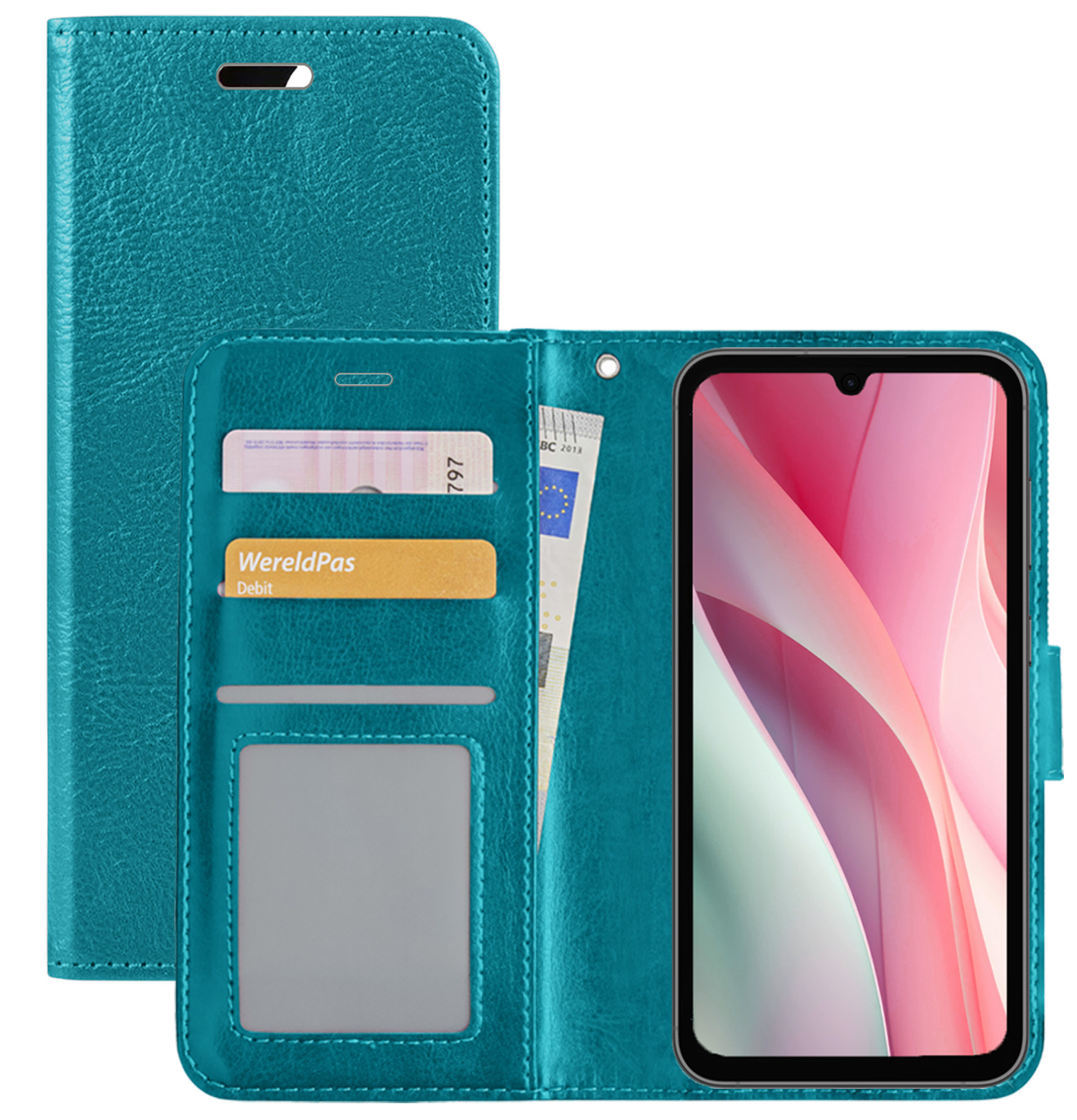 NoXx Hoes Geschikt voor Samsung A15 Hoesje Book Case Hoes Flip Cover Wallet Bookcase - Turquoise