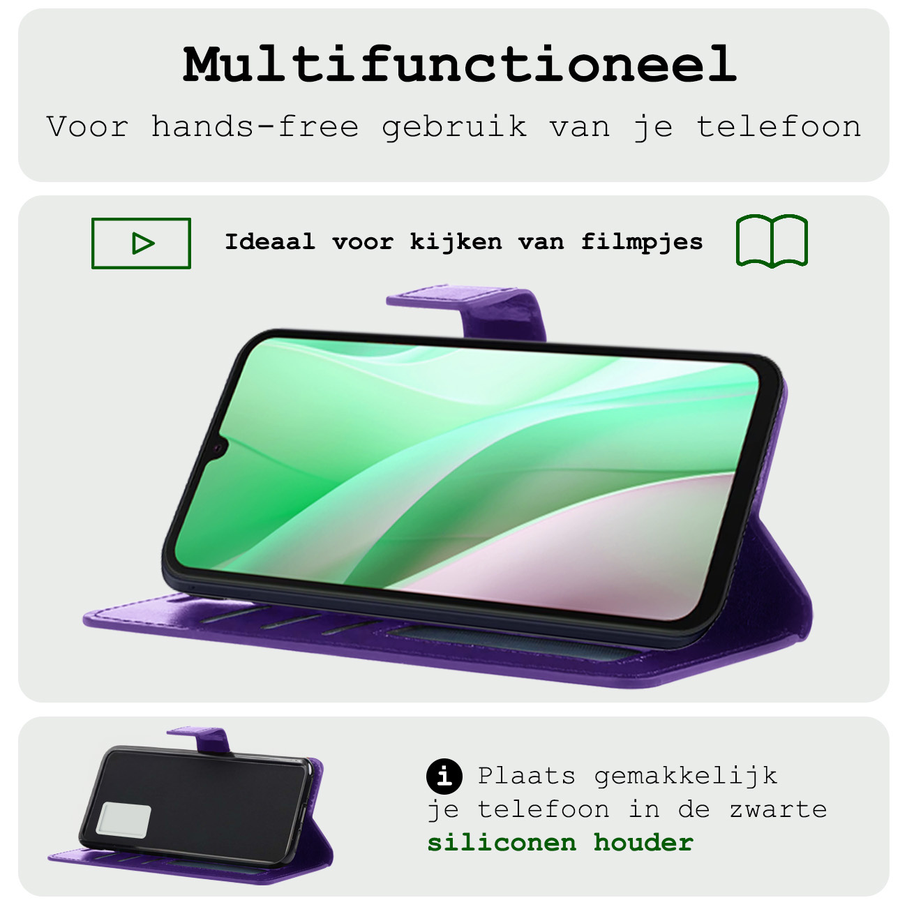 BASEY. Hoes Geschikt voor Samsung A15 Hoesje Bookcase Hoes Flip Case Book Cover Met Screenprotector - Hoesje Geschikt voor Samsung Galaxy A15 Hoes Book Case Hoesje - Paars