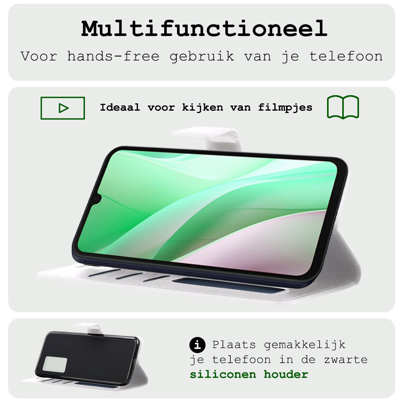 BASEY. Hoes Geschikt voor Samsung A15 Hoesje Bookcase Hoes Flip Case Book Cover Met Screenprotector - Hoesje Geschikt voor Samsung Galaxy A15 Hoes Book Case Hoesje - Wit