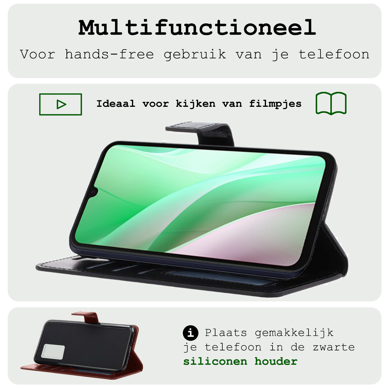 BASEY. Hoes Geschikt voor Samsung A15 Hoesje Bookcase Hoes Flip Case Book Cover Met Screenprotector - Hoesje Geschikt voor Samsung Galaxy A15 Hoes Book Case Hoesje - Zwart