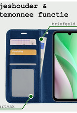 BASEY. Hoes Geschikt voor Samsung A15 Hoesje Bookcase Hoes Flip Case Book Cover Met 2x Screenprotector - Hoesje Geschikt voor Samsung Galaxy A15 Hoes Book Case Hoesje - Donkerblauw