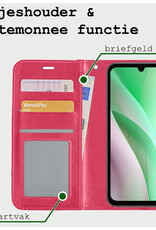 BASEY. Hoes Geschikt voor Samsung A15 Hoesje Bookcase Hoes Flip Case Book Cover Met 2x Screenprotector - Hoesje Geschikt voor Samsung Galaxy A15 Hoes Book Case Hoesje - Donkerroze