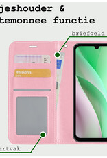 BASEY. Hoes Geschikt voor Samsung A15 Hoesje Bookcase Hoes Flip Case Book Cover Met 2x Screenprotector - Hoesje Geschikt voor Samsung Galaxy A15 Hoes Book Case Hoesje - Lichtroze