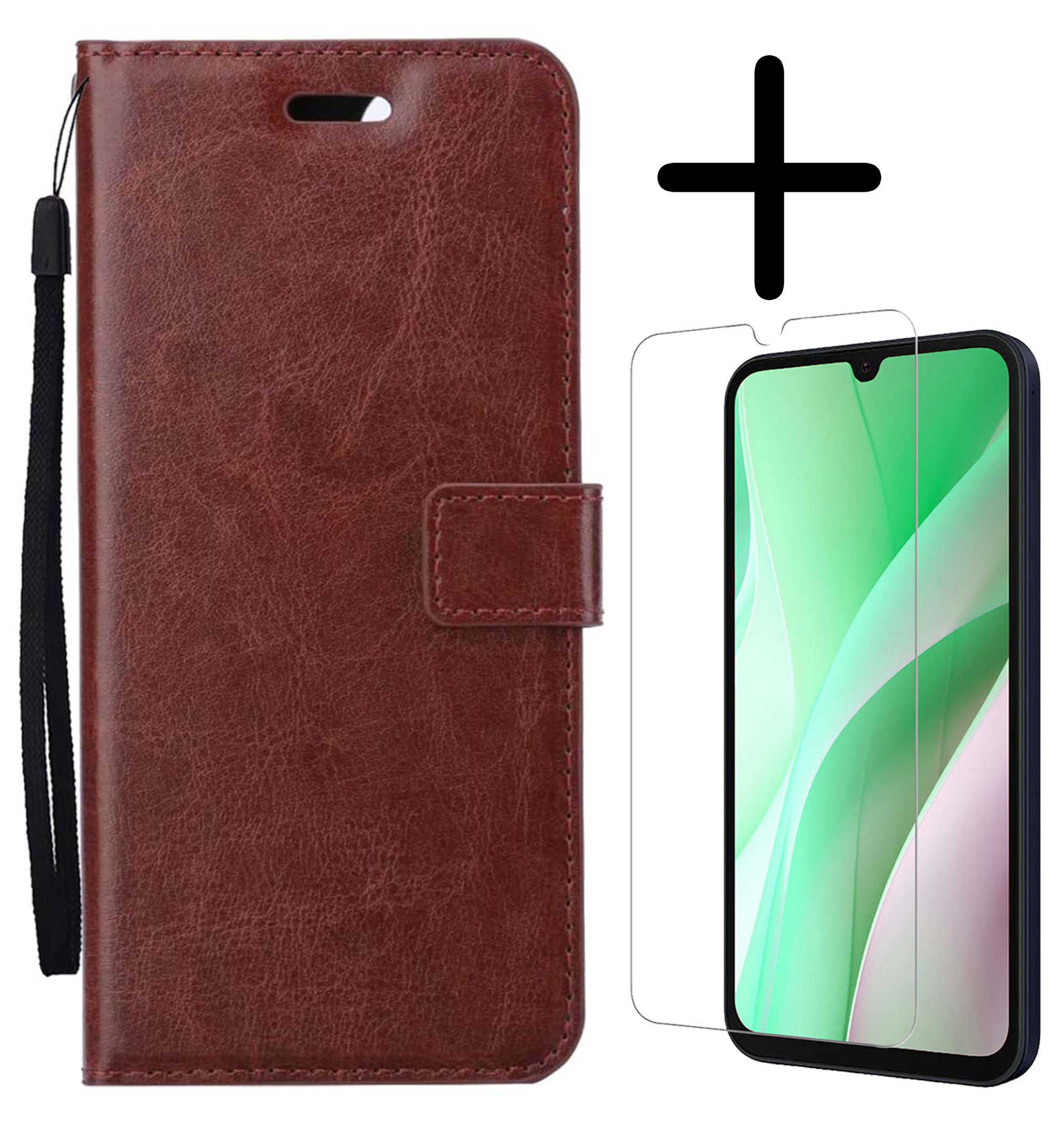 BASEY. Hoes Geschikt voor Samsung A15 Hoesje Bookcase Hoes Flip Case Book Cover Met Screenprotector - Hoesje Geschikt voor Samsung Galaxy A15 Hoes Book Case Hoesje - Bruin