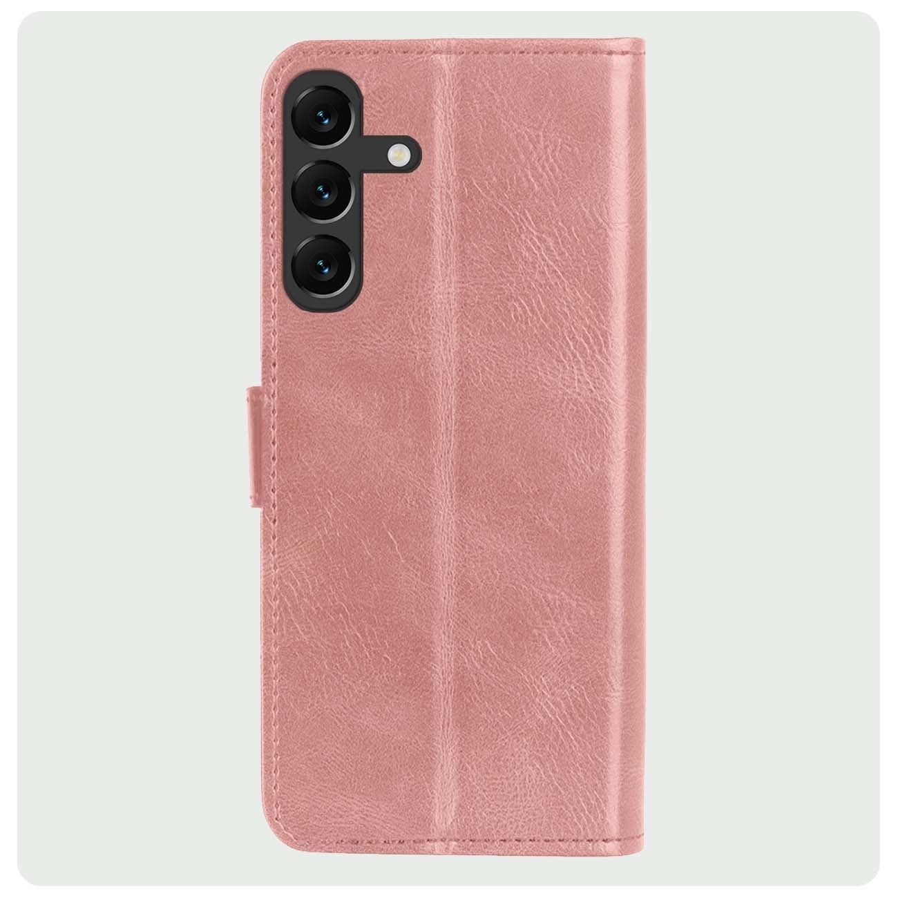 BASEY. Hoes Geschikt voor Samsung A15 Hoesje Bookcase Hoes Flip Case Book Cover Met 2x Screenprotector - Hoesje Geschikt voor Samsung Galaxy A15 Hoes Book Case Hoesje - Rosé goud