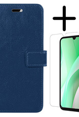 BASEY. Hoes Geschikt voor Samsung A15 Hoesje Bookcase Hoes Flip Case Book Cover Met Screenprotector - Hoesje Geschikt voor Samsung Galaxy A15 Hoes Book Case Hoesje - Donkerblauw