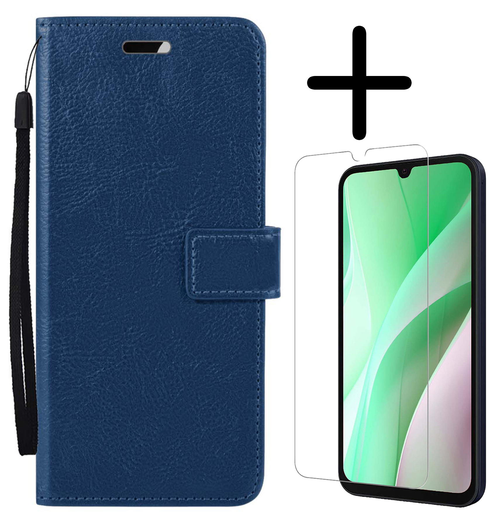 BASEY. Hoes Geschikt voor Samsung A15 Hoesje Bookcase Hoes Flip Case Book Cover Met Screenprotector - Hoesje Geschikt voor Samsung Galaxy A15 Hoes Book Case Hoesje - Donkerblauw
