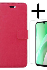 BASEY. Hoes Geschikt voor Samsung A15 Hoesje Bookcase Hoes Flip Case Book Cover Met Screenprotector - Hoesje Geschikt voor Samsung Galaxy A15 Hoes Book Case Hoesje - Donkerroze