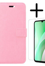 BASEY. Hoes Geschikt voor Samsung A15 Hoesje Bookcase Hoes Flip Case Book Cover Met Screenprotector - Hoesje Geschikt voor Samsung Galaxy A15 Hoes Book Case Hoesje - Lichtroze