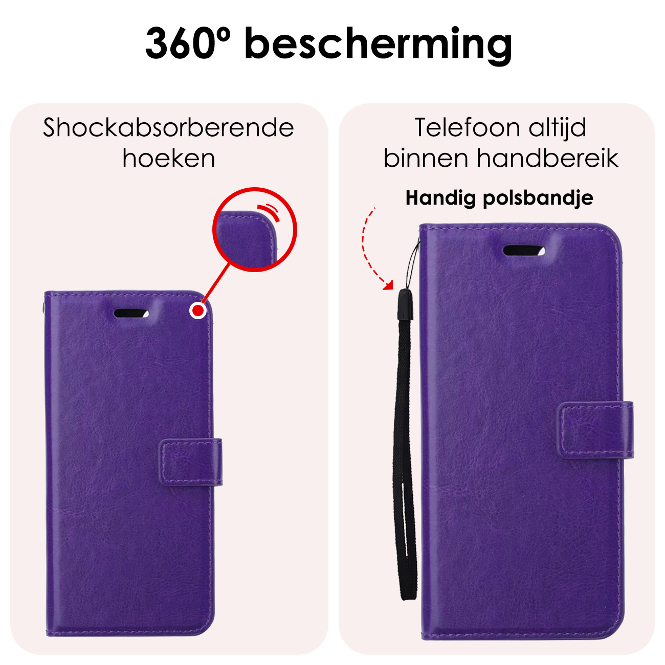 NoXx Hoes Geschikt voor Samsung A15 Hoesje Book Case Hoes Flip Cover Wallet Bookcase Met Screenprotector - Paars