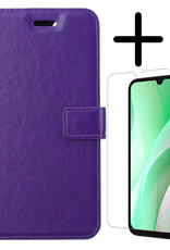 BASEY. Hoes Geschikt voor Samsung A15 Hoesje Bookcase Hoes Flip Case Book Cover Met Screenprotector - Hoesje Geschikt voor Samsung Galaxy A15 Hoes Book Case Hoesje - Paars