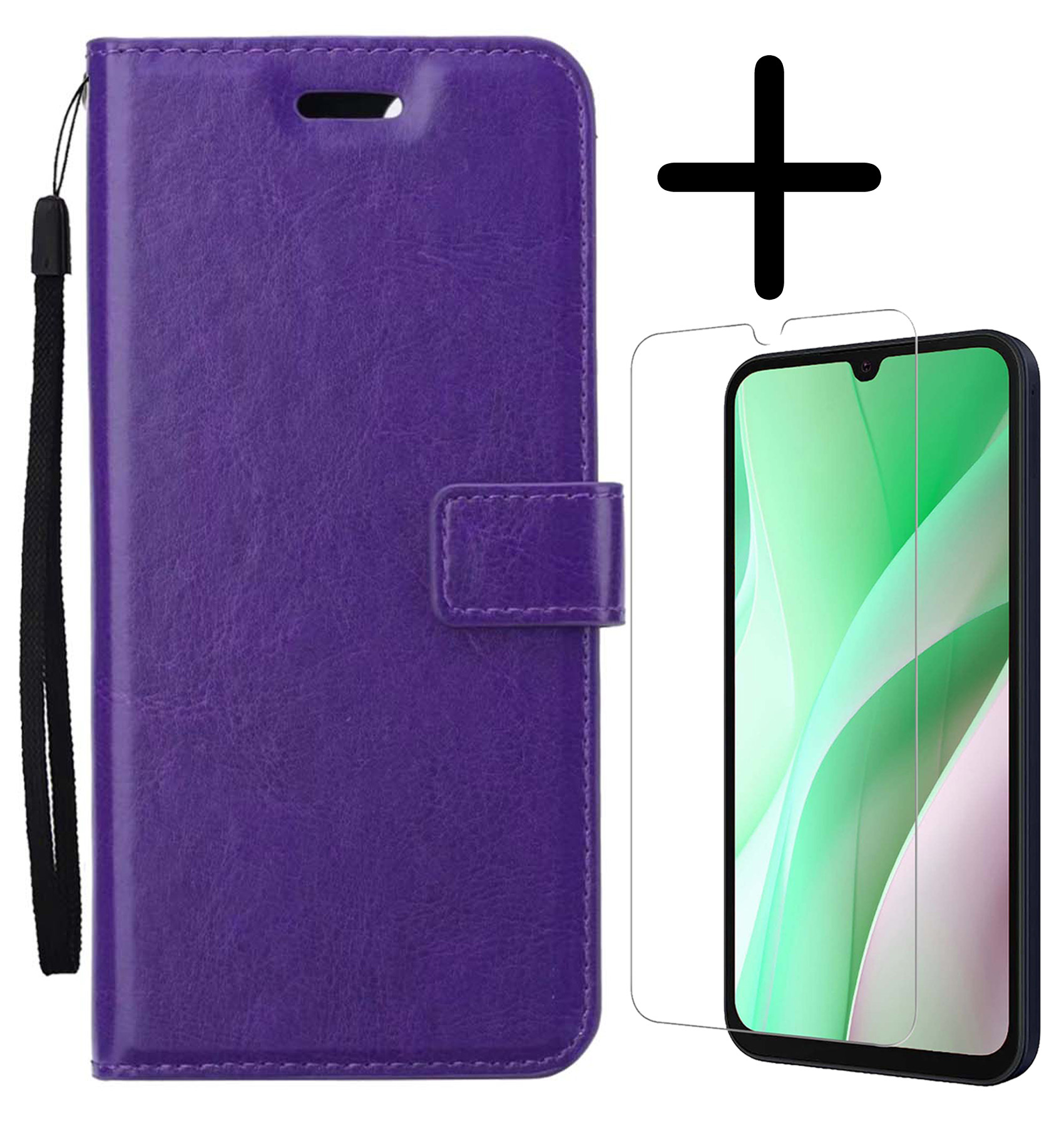 BASEY. Hoes Geschikt voor Samsung A15 Hoesje Bookcase Hoes Flip Case Book Cover Met Screenprotector - Hoesje Geschikt voor Samsung Galaxy A15 Hoes Book Case Hoesje - Paars