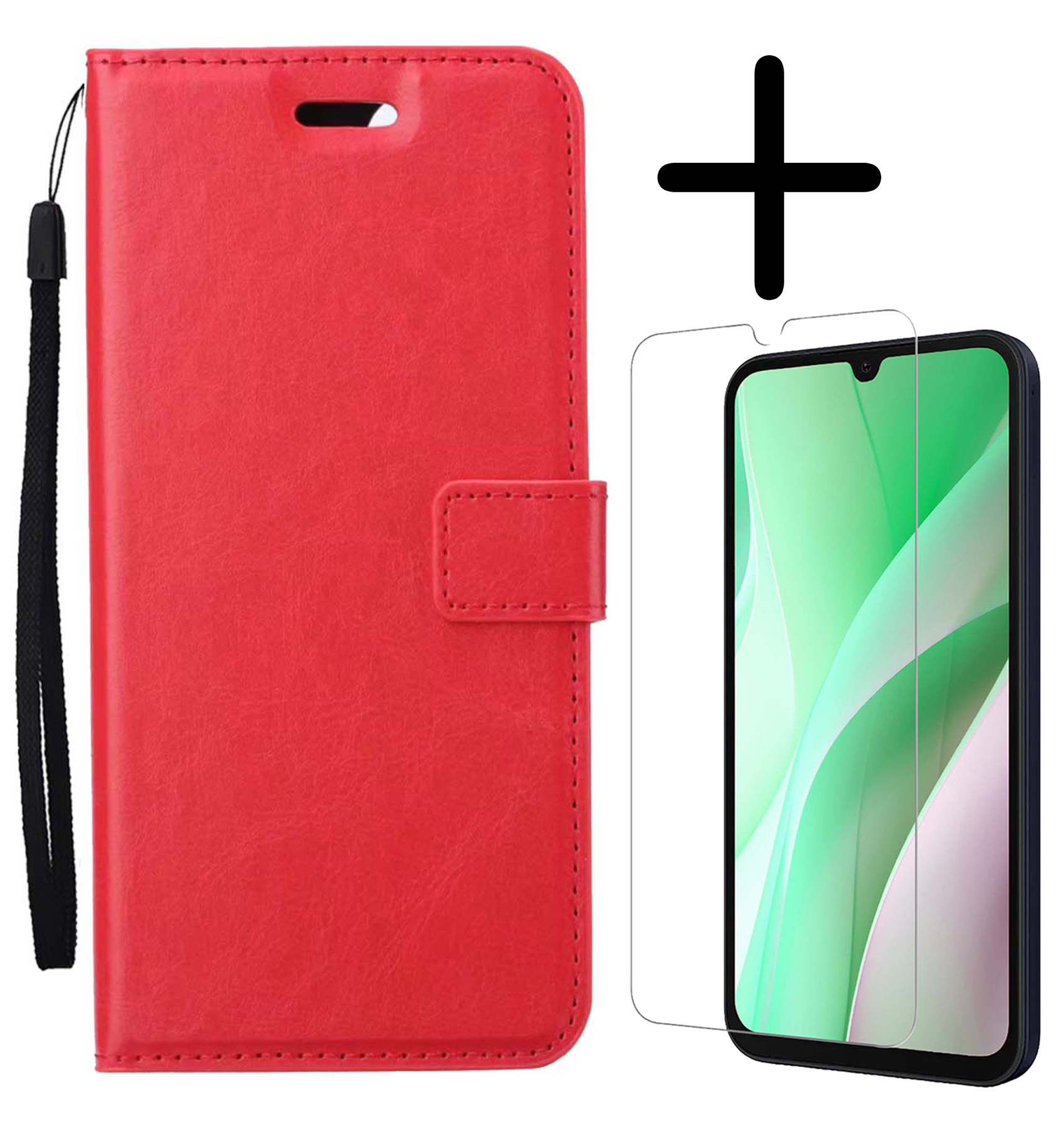 BASEY. Hoes Geschikt voor Samsung A15 Hoesje Bookcase Hoes Flip Case Book Cover Met Screenprotector - Hoesje Geschikt voor Samsung Galaxy A15 Hoes Book Case Hoesje - Rood