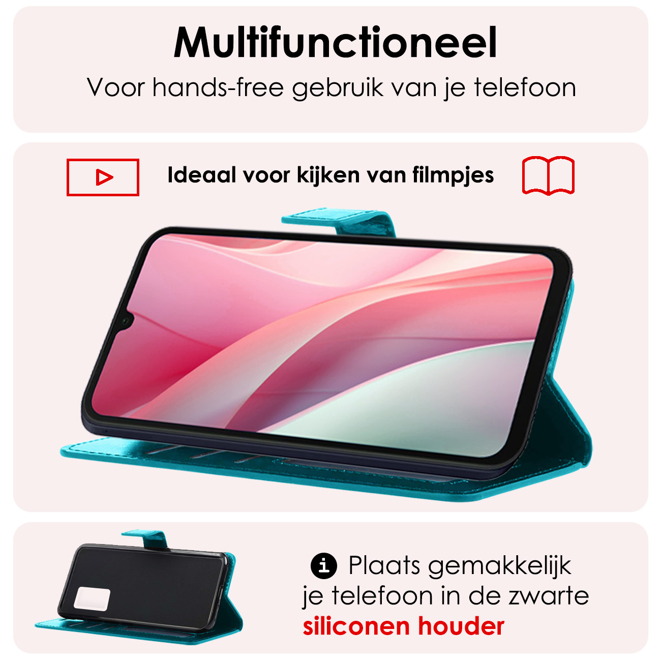 NoXx Hoes Geschikt voor Samsung A15 Hoesje Book Case Hoes Flip Cover Wallet Bookcase Met Screenprotector - Turquoise