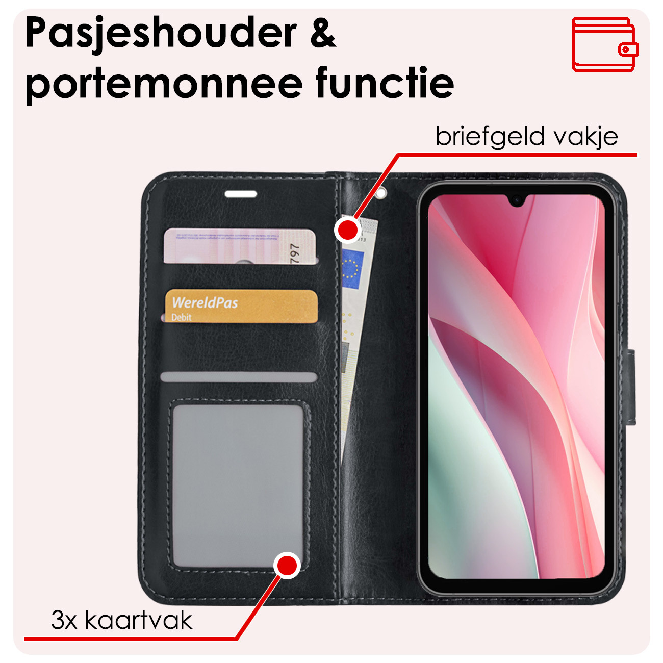 NoXx Hoes Geschikt voor Samsung A15 Hoesje Book Case Hoes Flip Cover Wallet Bookcase Met Screenprotector - Zwart