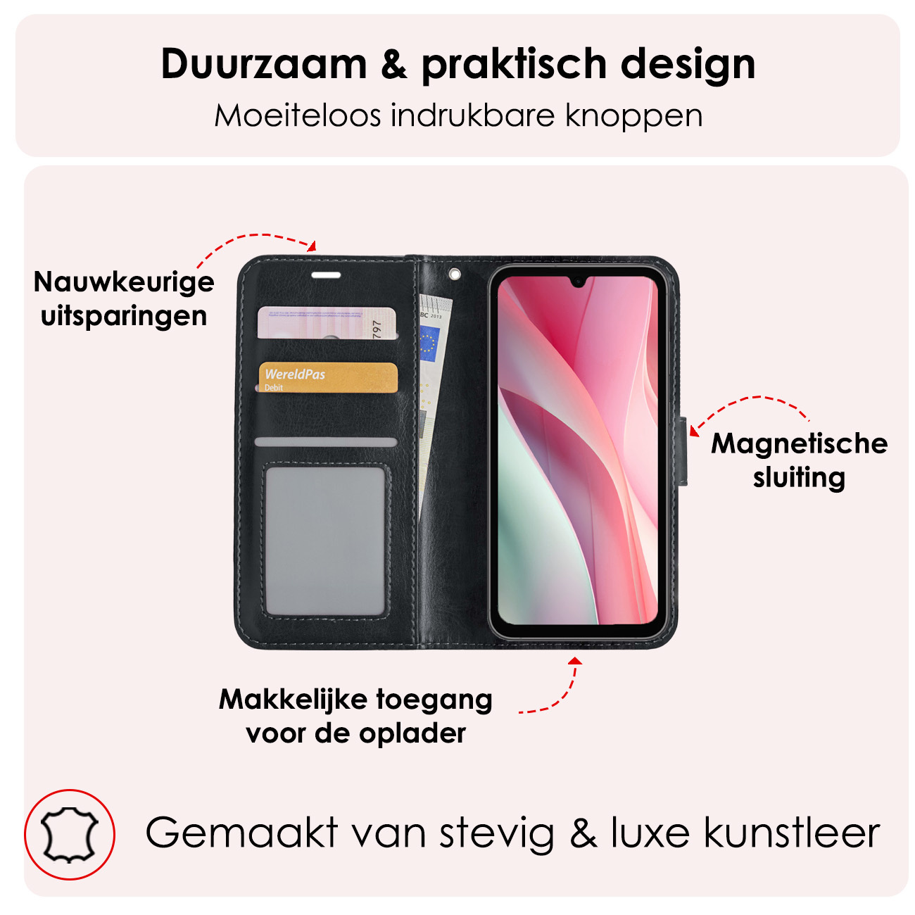NoXx Hoes Geschikt voor Samsung A15 Hoesje Book Case Hoes Flip Cover Wallet Bookcase Met Screenprotector - Zwart