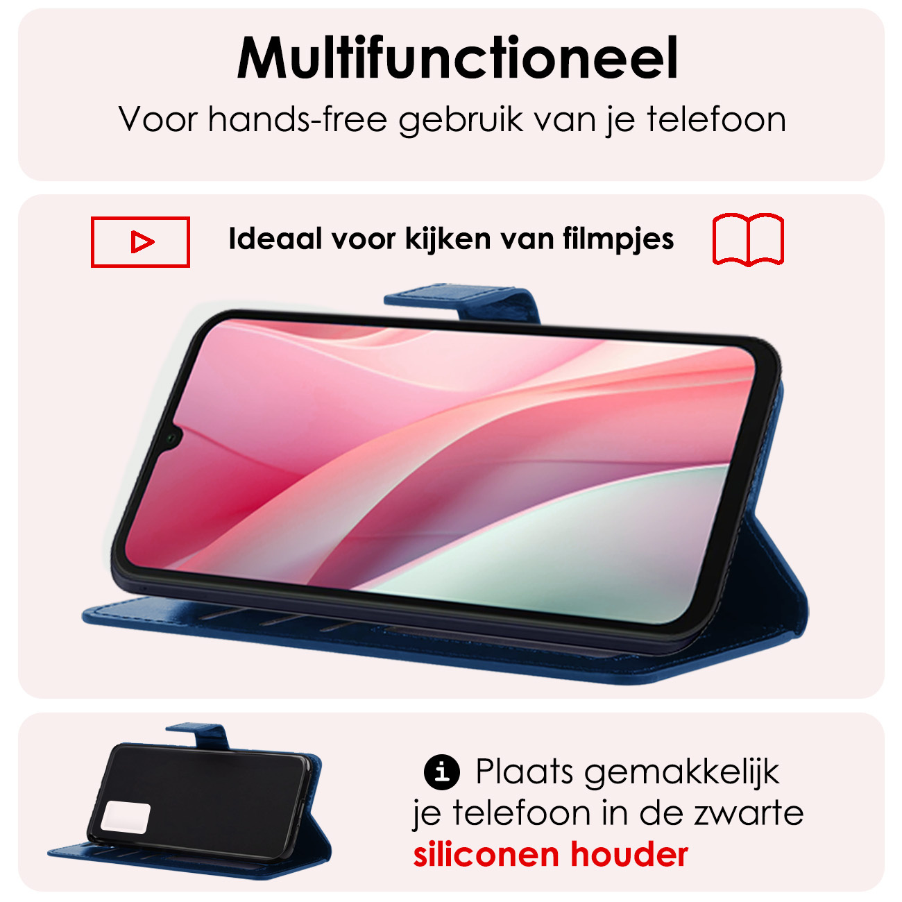 NoXx Hoes Geschikt voor Samsung A15 Hoesje Book Case Hoes Flip Cover Wallet Bookcase Met 2x Screenprotector - Donkerblauw