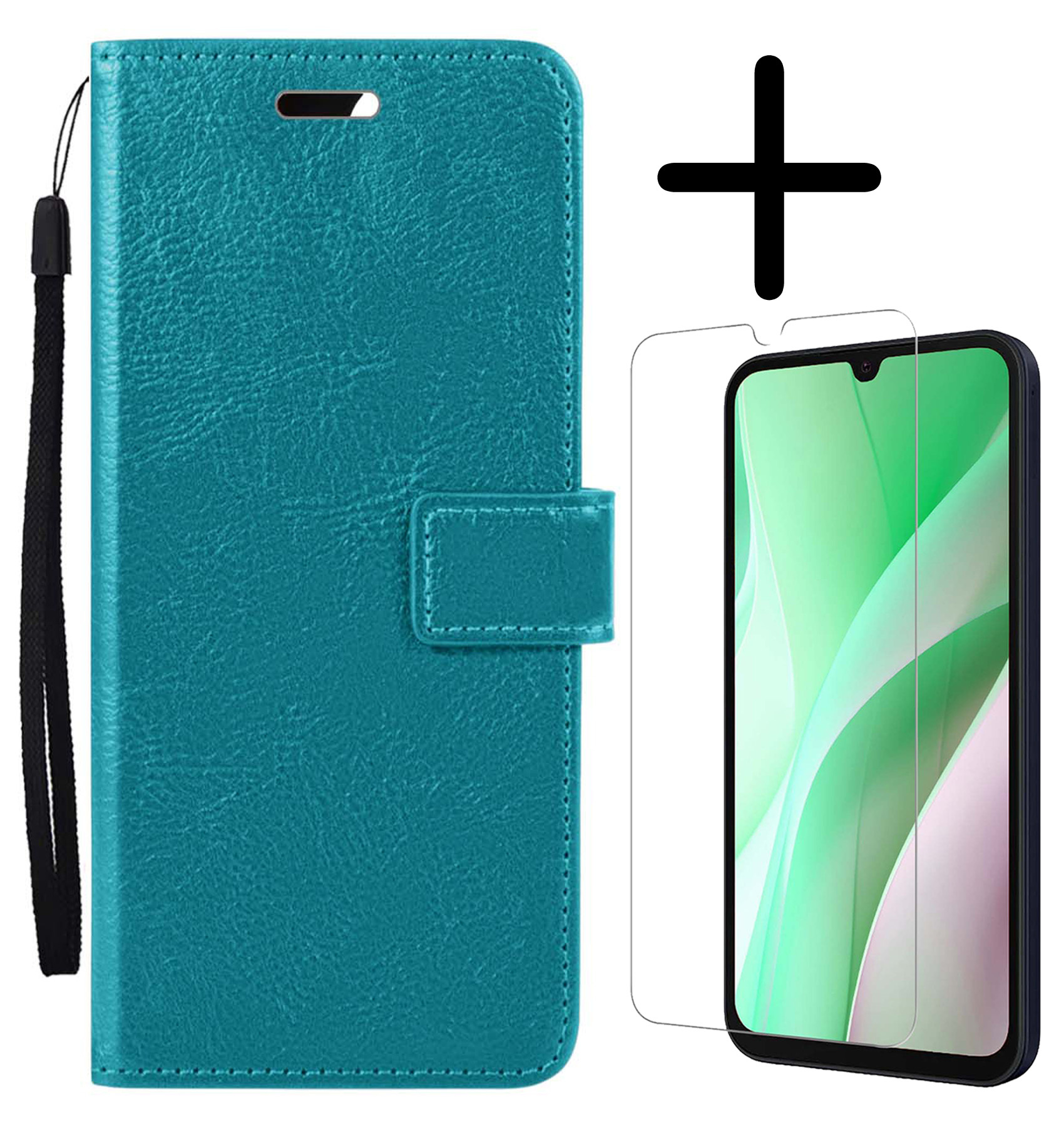 BASEY. Hoes Geschikt voor Samsung A15 Hoesje Bookcase Hoes Flip Case Book Cover Met Screenprotector - Hoesje Geschikt voor Samsung Galaxy A15 Hoes Book Case Hoesje - Turquoise