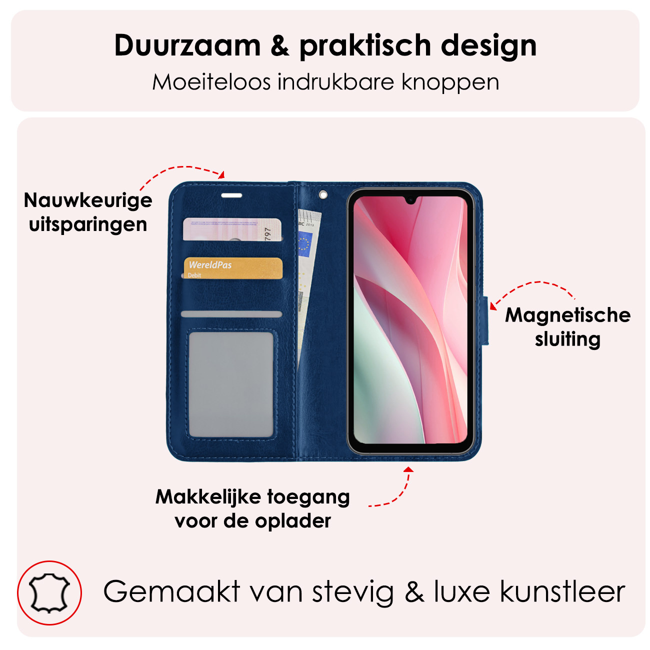 NoXx Hoes Geschikt voor Samsung A15 Hoesje Book Case Hoes Flip Cover Wallet Bookcase Met 2x Screenprotector - Donkerblauw