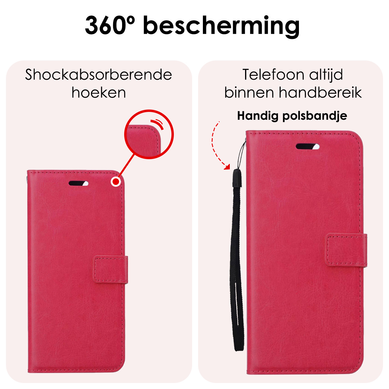 NoXx Hoes Geschikt voor Samsung A15 Hoesje Book Case Hoes Flip Cover Wallet Bookcase Met 2x Screenprotector - Donkerroze