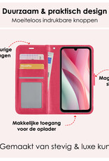 NoXx Hoes Geschikt voor Samsung A15 Hoesje Book Case Hoes Flip Cover Wallet Bookcase Met 2x Screenprotector - Donkerroze