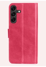 NoXx Hoes Geschikt voor Samsung A15 Hoesje Book Case Hoes Flip Cover Wallet Bookcase Met 2x Screenprotector - Donkerroze