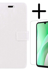 BASEY. Hoes Geschikt voor Samsung A15 Hoesje Bookcase Hoes Flip Case Book Cover Met Screenprotector - Hoesje Geschikt voor Samsung Galaxy A15 Hoes Book Case Hoesje - Wit
