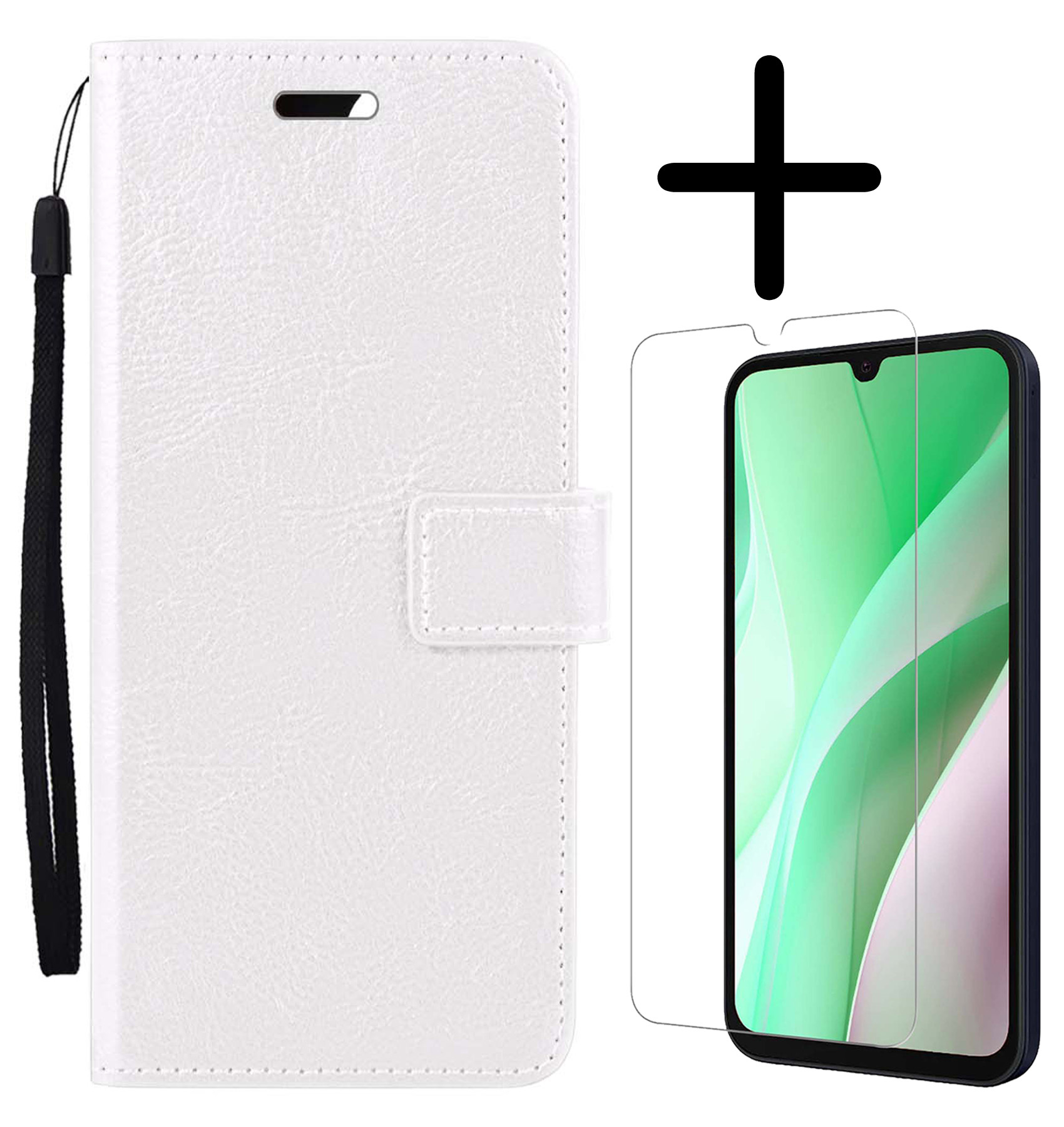 BASEY. Hoes Geschikt voor Samsung A15 Hoesje Bookcase Hoes Flip Case Book Cover Met Screenprotector - Hoesje Geschikt voor Samsung Galaxy A15 Hoes Book Case Hoesje - Wit
