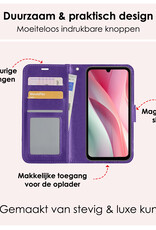 NoXx Hoes Geschikt voor Samsung A15 Hoesje Book Case Hoes Flip Cover Wallet Bookcase Met 2x Screenprotector - Paars