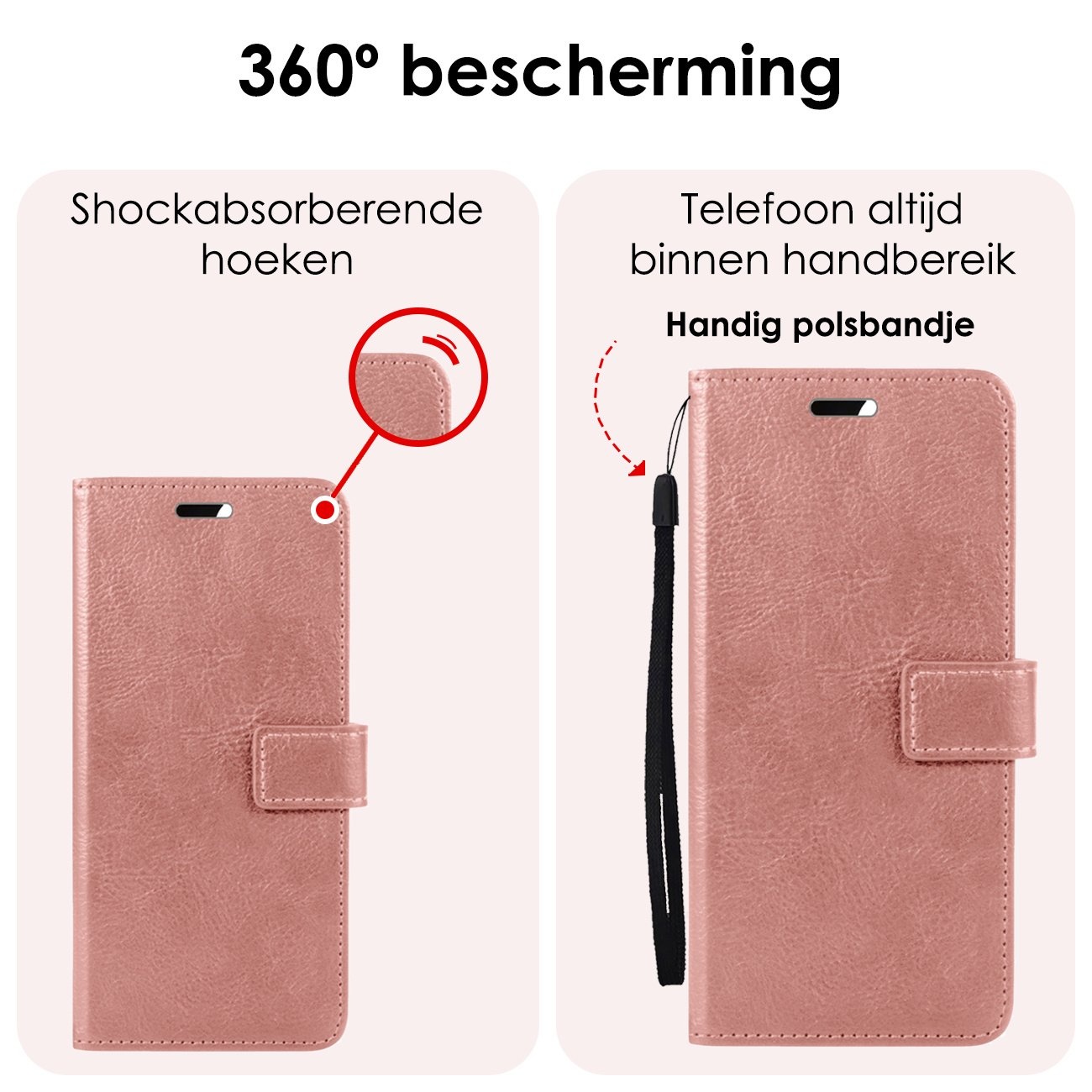 NoXx Hoes Geschikt voor Samsung A15 Hoesje Book Case Hoes Flip Cover Wallet Bookcase Met 2x Screenprotector - Rosé goud