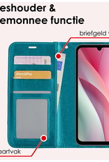 NoXx Hoes Geschikt voor Samsung A15 Hoesje Book Case Hoes Flip Cover Wallet Bookcase Met 2x Screenprotector - Turquoise