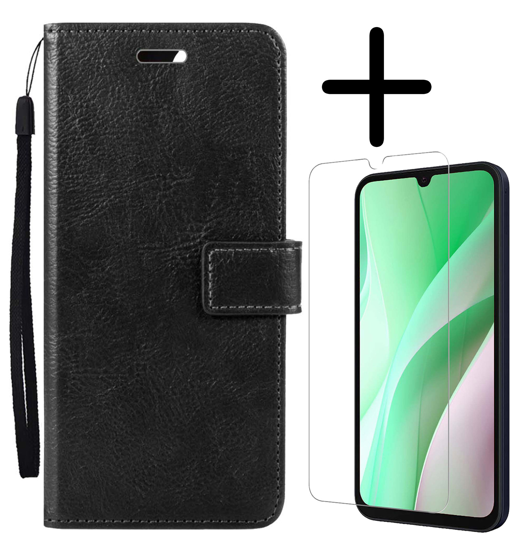 BASEY. Hoes Geschikt voor Samsung A15 Hoesje Bookcase Hoes Flip Case Book Cover Met Screenprotector - Hoesje Geschikt voor Samsung Galaxy A15 Hoes Book Case Hoesje - Zwart