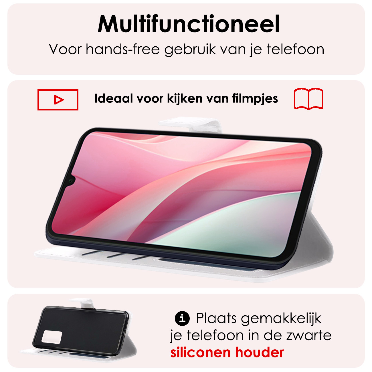 NoXx Hoes Geschikt voor Samsung A15 Hoesje Book Case Hoes Flip Cover Wallet Bookcase Met 2x Screenprotector - Wit