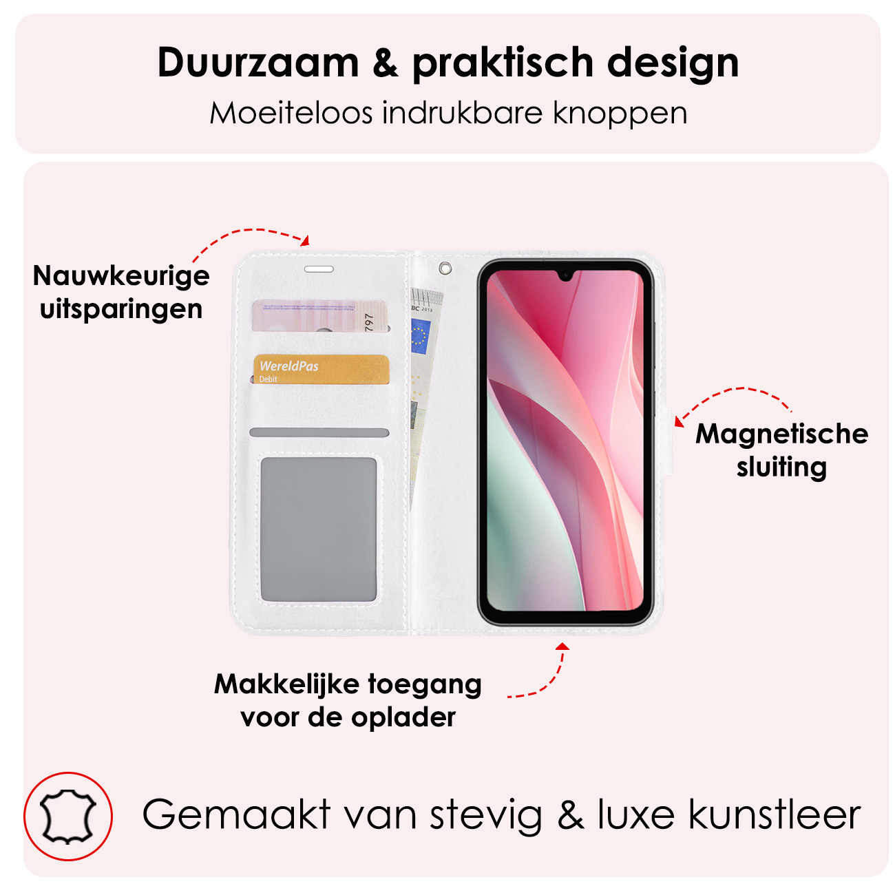 NoXx Hoes Geschikt voor Samsung A15 Hoesje Book Case Hoes Flip Cover Wallet Bookcase Met 2x Screenprotector - Wit
