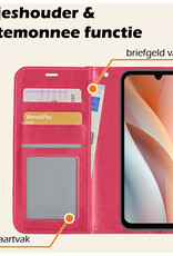 Nomfy Hoesje Geschikt voor Samsung A15 Hoes Bookcase Flipcase Book Cover Met Screenprotector - Hoes Geschikt voor Samsung Galaxy A15 Hoesje Book Case - Donkerroze