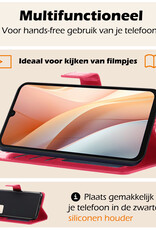 Nomfy Hoesje Geschikt voor Samsung A15 Hoes Bookcase Flipcase Book Cover Met Screenprotector - Hoes Geschikt voor Samsung Galaxy A15 Hoesje Book Case - Donkerroze