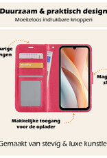 Nomfy Hoesje Geschikt voor Samsung A15 Hoes Bookcase Flipcase Book Cover Met Screenprotector - Hoes Geschikt voor Samsung Galaxy A15 Hoesje Book Case - Donkerroze