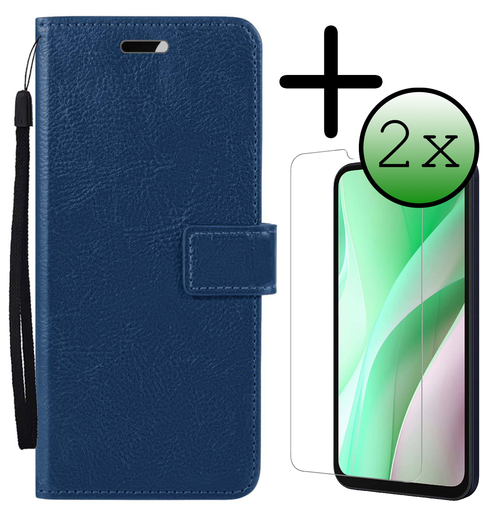 BASEY. Hoes Geschikt voor Samsung A15 Hoesje Bookcase Hoes Flip Case Book Cover Met 2x Screenprotector - Hoesje Geschikt voor Samsung Galaxy A15 Hoes Book Case Hoesje - Donkerblauw