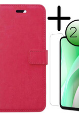 BASEY. Hoes Geschikt voor Samsung A15 Hoesje Bookcase Hoes Flip Case Book Cover Met 2x Screenprotector - Hoesje Geschikt voor Samsung Galaxy A15 Hoes Book Case Hoesje - Donkerroze