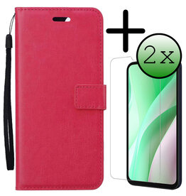 BASEY. BASEY. Samsung Galaxy A15 Hoesje Bookcase Met 2x Screenprotector - Donkerroze