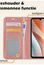 Nomfy Hoesje Geschikt voor Samsung A15 Hoes Bookcase Flipcase Book Cover Met Screenprotector - Hoes Geschikt voor Samsung Galaxy A15 Hoesje Book Case - Rosé goud