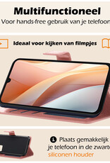 Nomfy Hoesje Geschikt voor Samsung A15 Hoes Bookcase Flipcase Book Cover Met Screenprotector - Hoes Geschikt voor Samsung Galaxy A15 Hoesje Book Case - Rosé goud