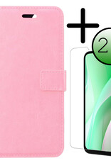 BASEY. Hoes Geschikt voor Samsung A15 Hoesje Bookcase Hoes Flip Case Book Cover Met 2x Screenprotector - Hoesje Geschikt voor Samsung Galaxy A15 Hoes Book Case Hoesje - Lichtroze