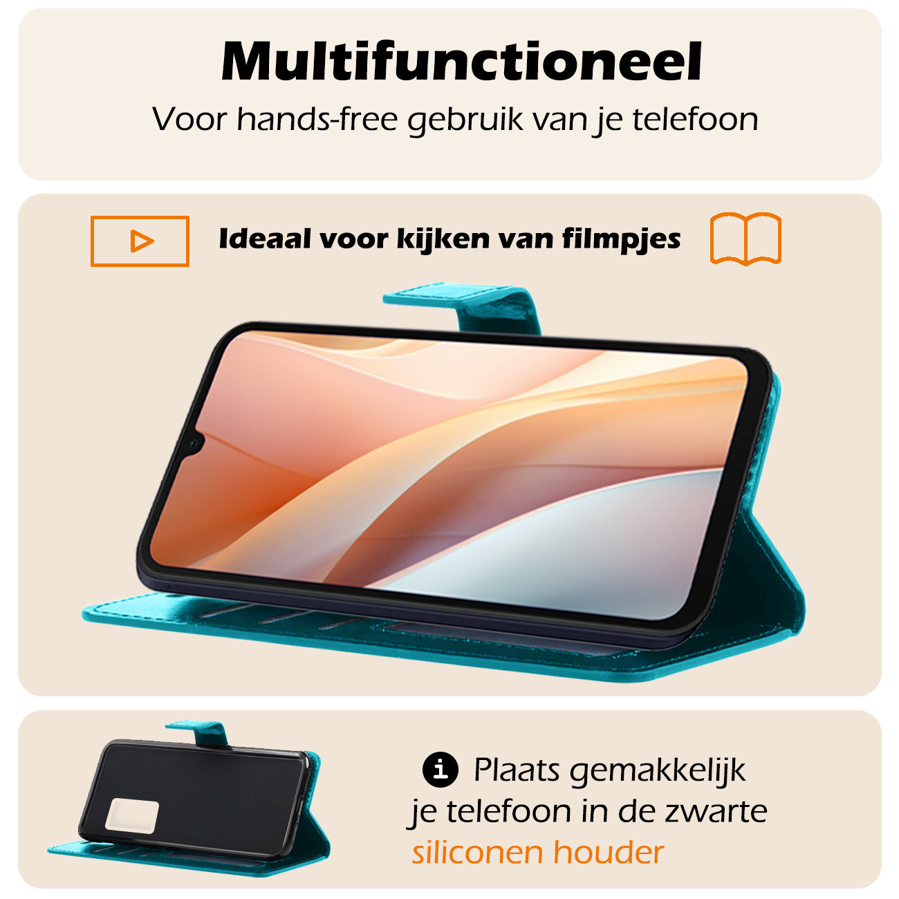 Nomfy Hoesje Geschikt voor Samsung A15 Hoes Bookcase Flipcase Book Cover Met Screenprotector - Hoes Geschikt voor Samsung Galaxy A15 Hoesje Book Case - Turquoise