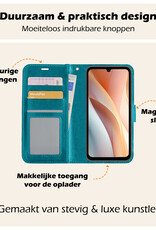 Nomfy Hoesje Geschikt voor Samsung A15 Hoes Bookcase Flipcase Book Cover Met Screenprotector - Hoes Geschikt voor Samsung Galaxy A15 Hoesje Book Case - Turquoise