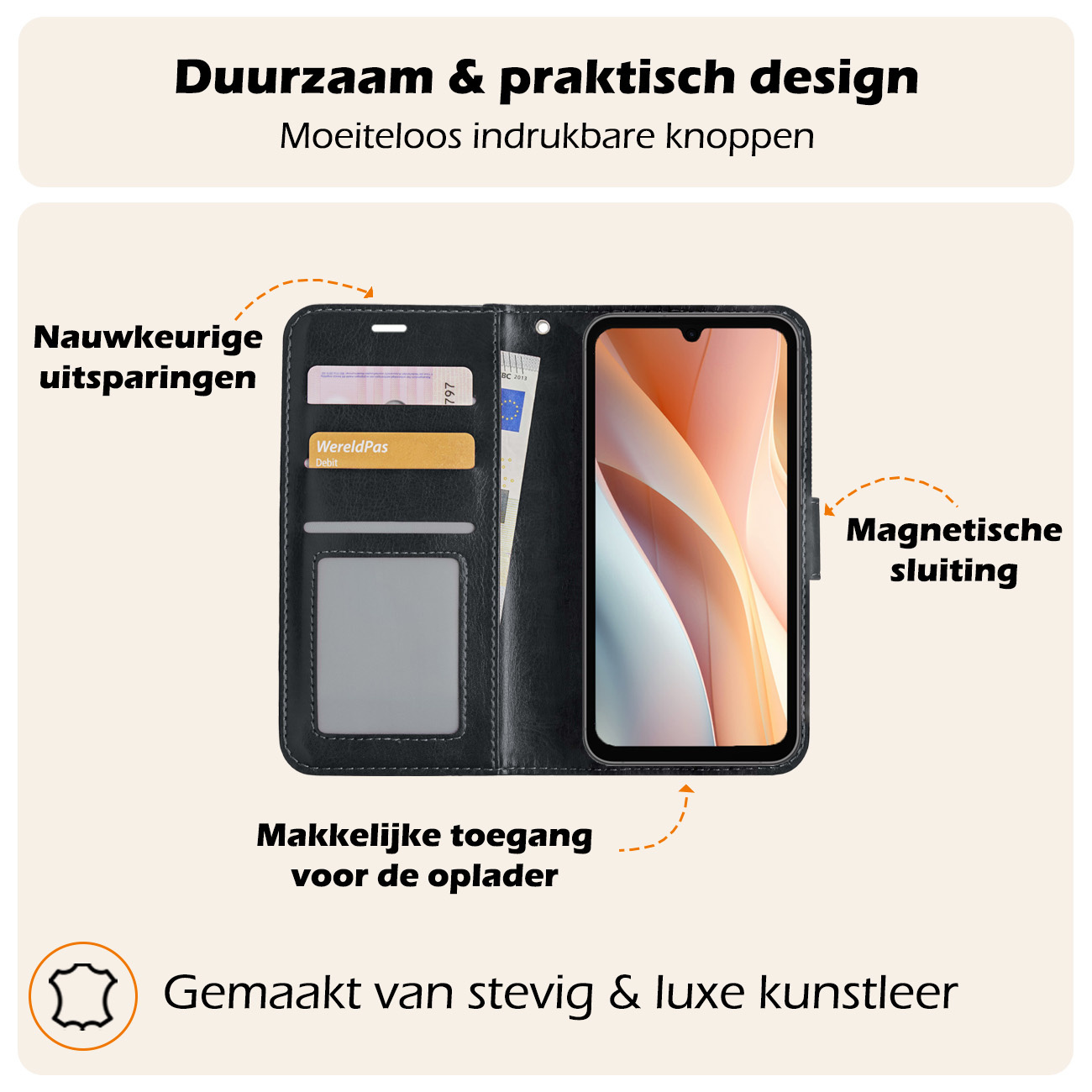 Nomfy Hoesje Geschikt voor Samsung A15 Hoes Bookcase Flipcase Book Cover Met Screenprotector - Hoes Geschikt voor Samsung Galaxy A15 Hoesje Book Case - Zwart