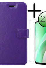 BASEY. Hoes Geschikt voor Samsung A15 Hoesje Bookcase Hoes Flip Case Book Cover Met 2x Screenprotector - Hoesje Geschikt voor Samsung Galaxy A15 Hoes Book Case Hoesje - Paars
