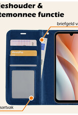 Nomfy Hoesje Geschikt voor Samsung A15 Hoes Bookcase Flipcase Book Cover Met 2x Screenprotector - Hoes Geschikt voor Samsung Galaxy A15 Hoesje Book Case - Donkerblauw