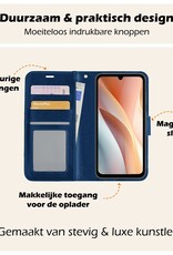 Nomfy Hoesje Geschikt voor Samsung A15 Hoes Bookcase Flipcase Book Cover Met 2x Screenprotector - Hoes Geschikt voor Samsung Galaxy A15 Hoesje Book Case - Donkerblauw