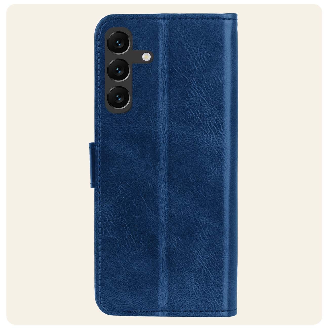 Nomfy Hoesje Geschikt voor Samsung A15 Hoes Bookcase Flipcase Book Cover Met 2x Screenprotector - Hoes Geschikt voor Samsung Galaxy A15 Hoesje Book Case - Donkerblauw